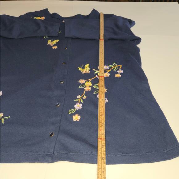 Quacker Factory by Jeanne Bice Womens Large Cardigan Button Up Floral Butterfly - Picture 7 of 13